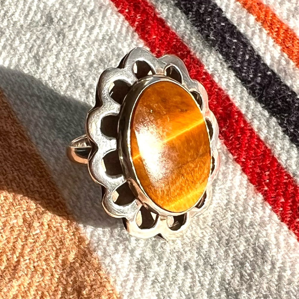 Mexican Silver Tiger Eye Statement Ring - image 1